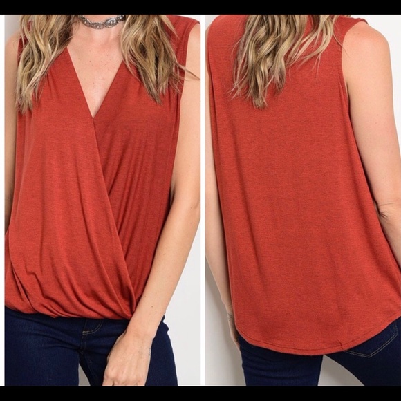 Gilli Tops - Rust Sleeveless Wrap Top
